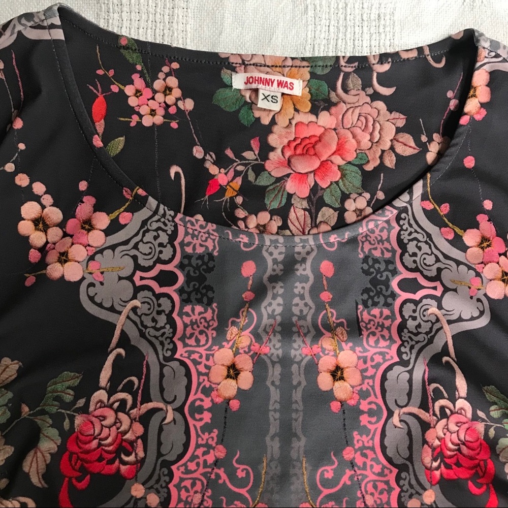 Johnny Was dress mini Anthro gray purple floral - Picture 6 of 10